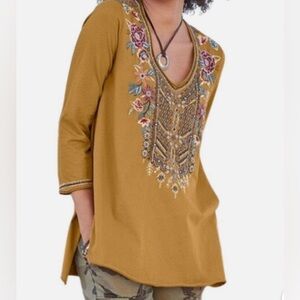 Johnny Was Mustard Embroidered Tunic